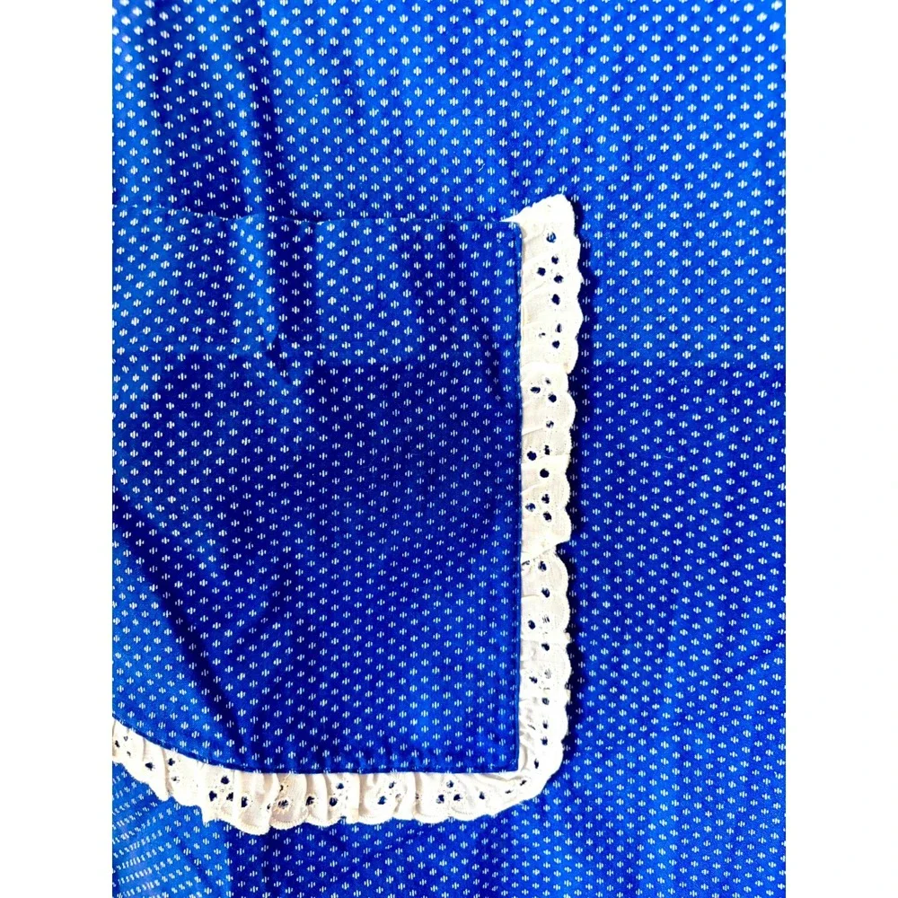 Handmade Blue Diamond Eyelet Lace Trim Bib Apron Pockets Retro Cottage 50s Style